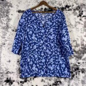 J. Jill Navy Blue Floral V-Neck Button-Down Tunic